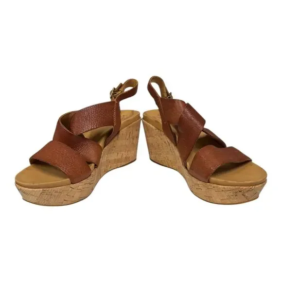 Kork-Ease Ashcroft Brown Leather Wedge Cork Platform Sandals 8 - Picture 4 of 7